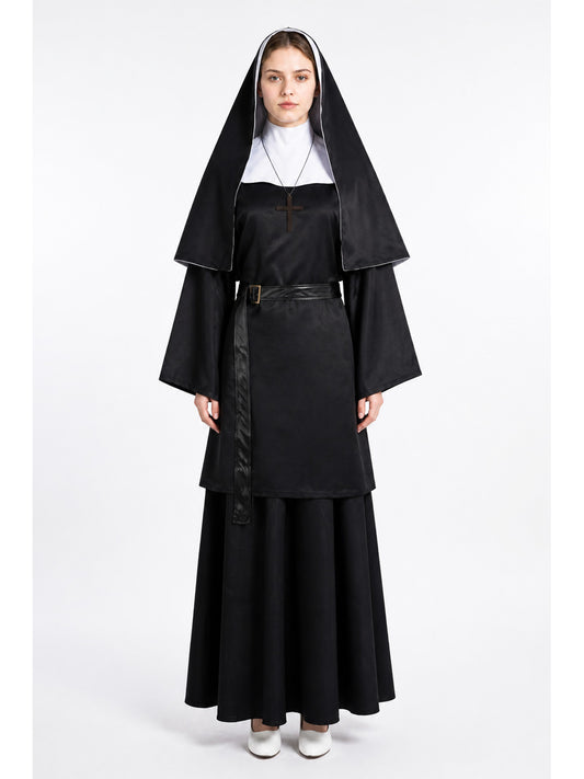 Black Costume with Cross and White Mask for Halloween main product view