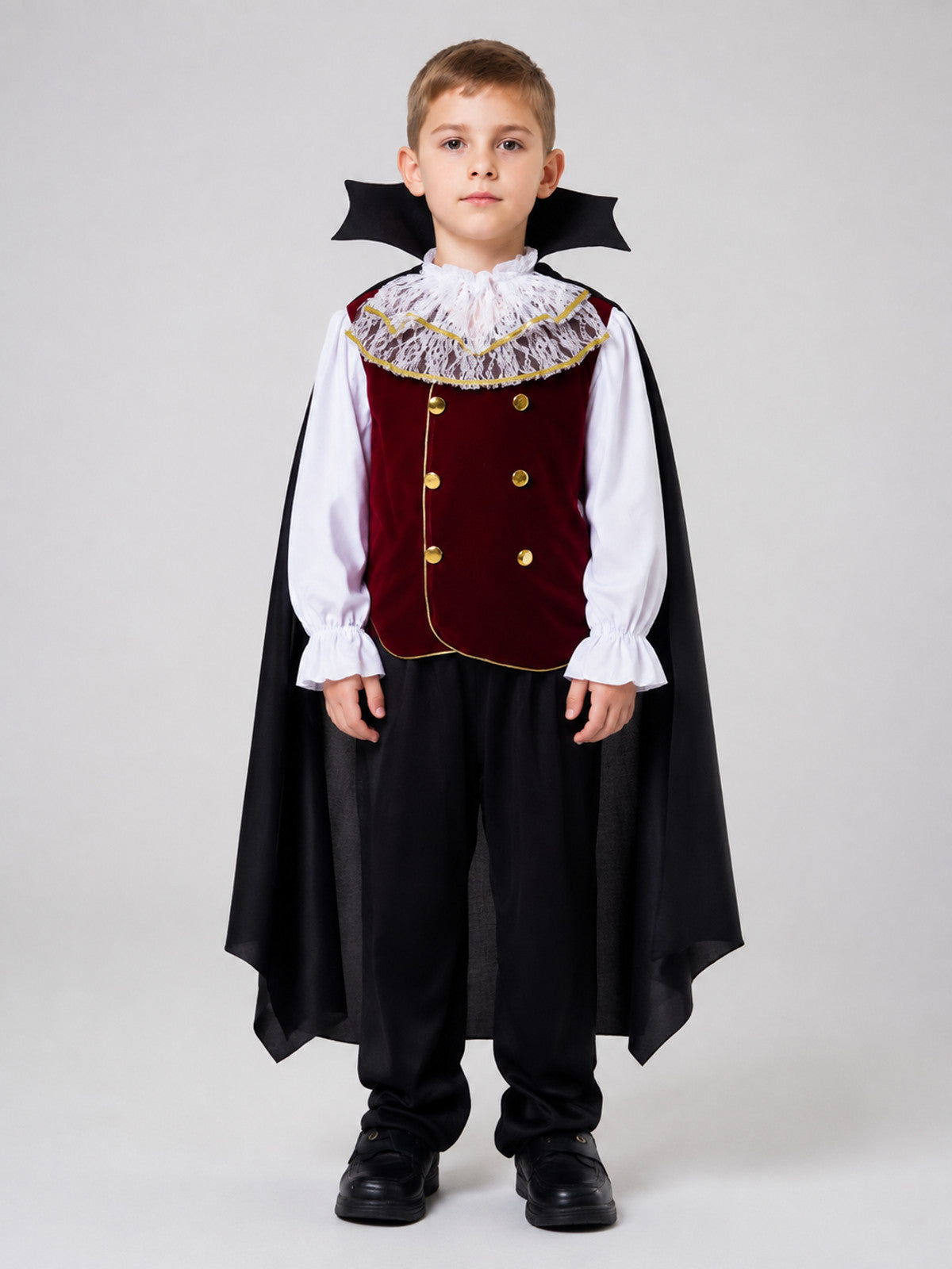 Children's Vampire Costume with Cape and Vest on-model view