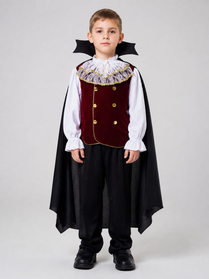 Children's Vampire Costume with Cape and Vest on-model view