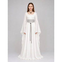 White Long Dress with Black Lacing