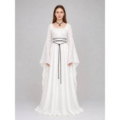 White Long Dress with Black Lacing on-model view