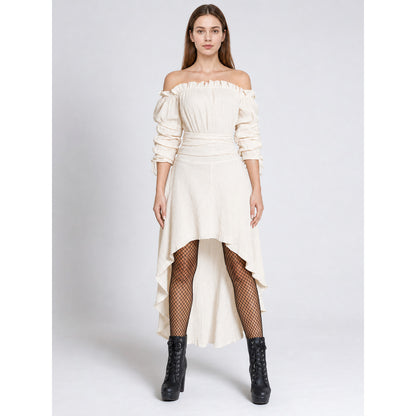 Long Dress with Off-the-Shoulder Neckline and Asymmetrical Hem