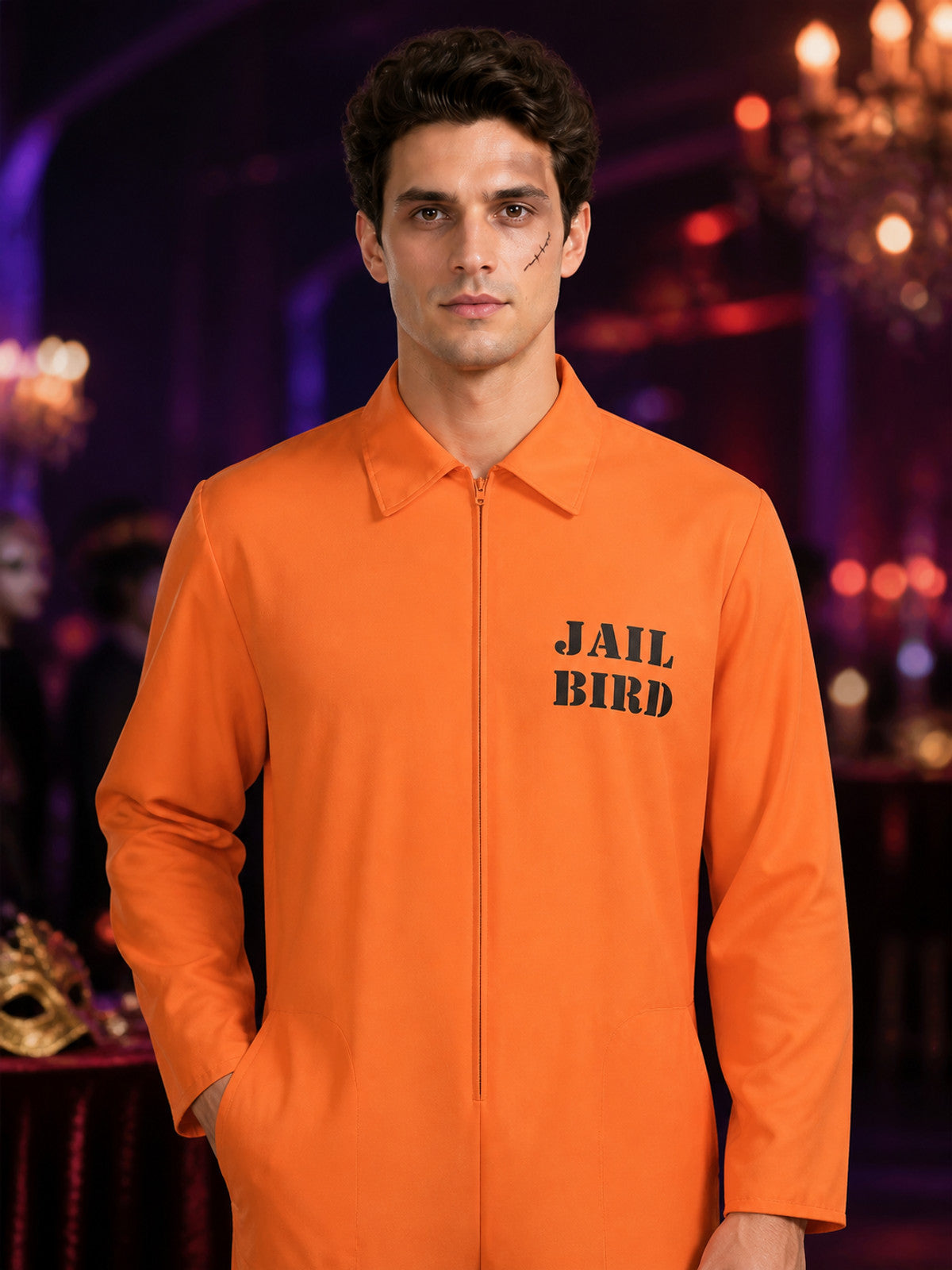 Orange Prisoner Jumpsuit for Halloween Cosplay on-model view