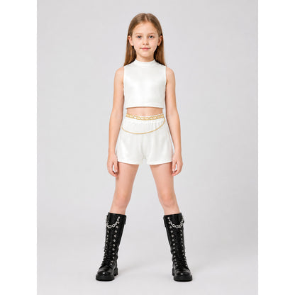 Children's Demon Hunter Stage Costume, White with Gold on-model view