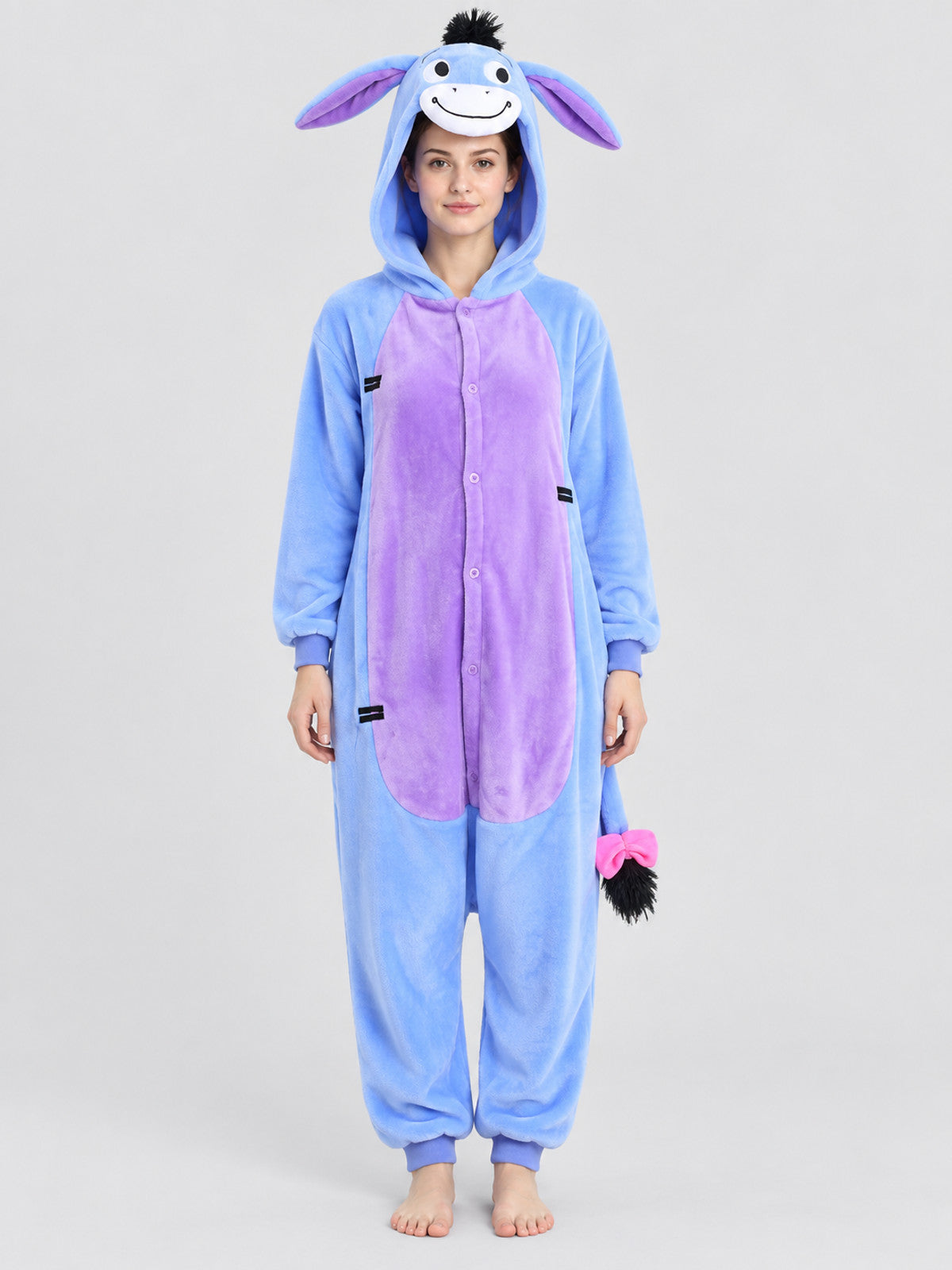 Flannel Kigurumi Pajama with Hood and Bow-Tailed