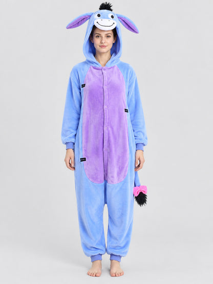 Flannel Kigurumi Pajama with Hood and Bow-Tailed