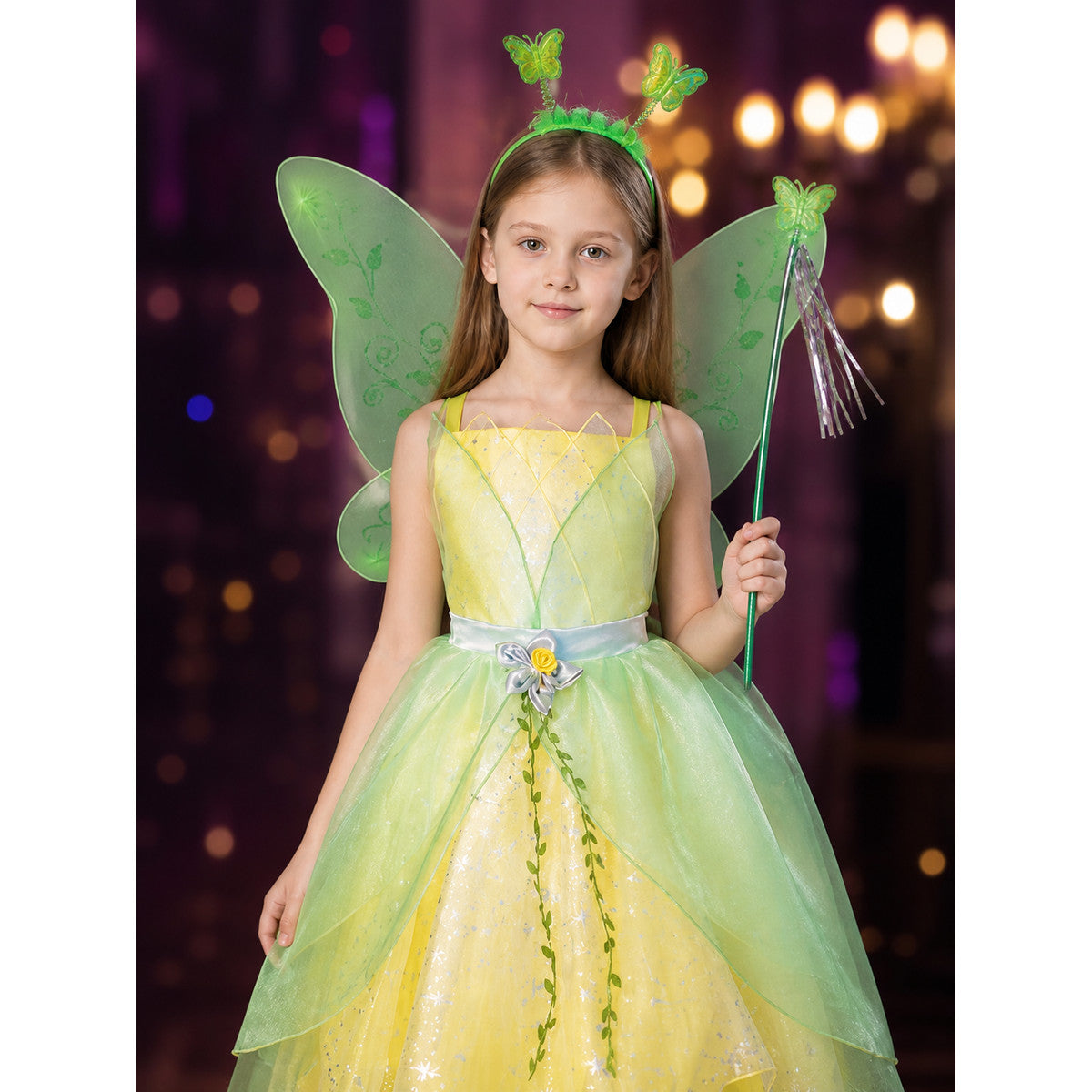 Girls Tinker Bell Fairy Princess Costume Dress with Butterfly Wings and Magic