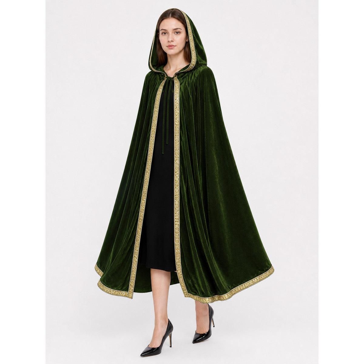 Green hooded carnival cloak, trim