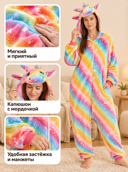 Flannel Hooded Pajama Jumpsuit with Face