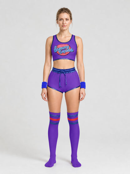 Sports Set: Cropped Top and Shorts, Purple on-model view