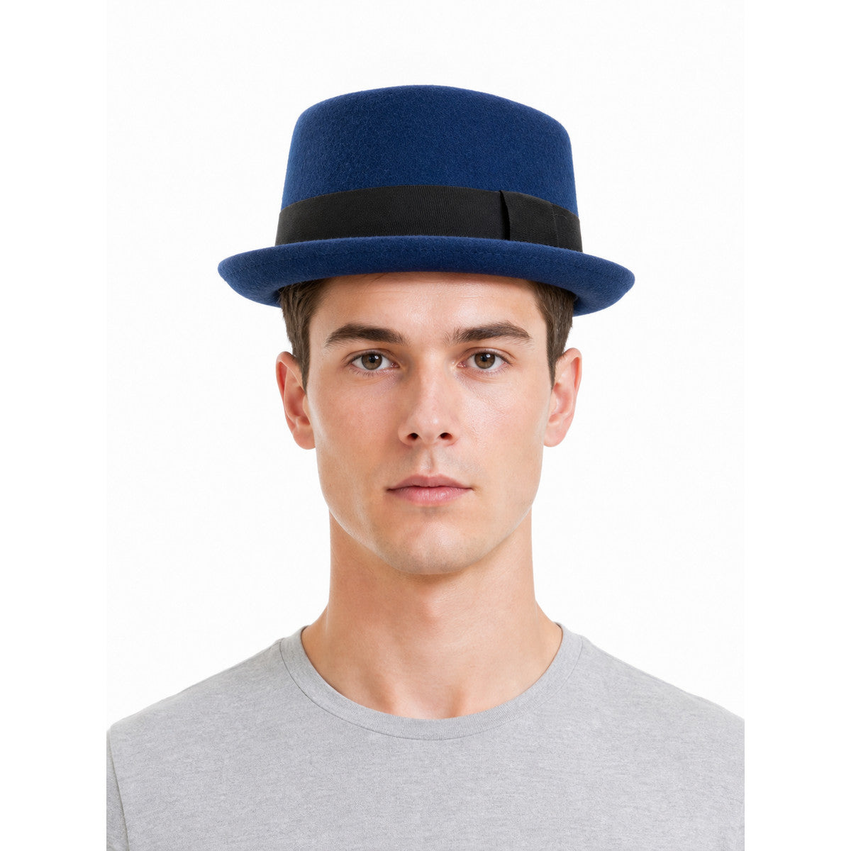Blue Fedora Hat with Ribbon for Carnival front view