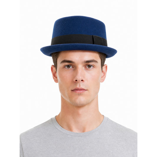 Blue Fedora Hat with Ribbon for Carnival front view