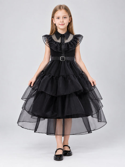 Children's dressy dress with a full skirt and collar on-model view