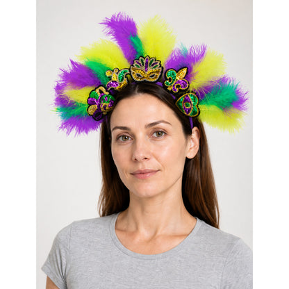 Halloween Carnival Headpiece with Feathers and Mask main product view