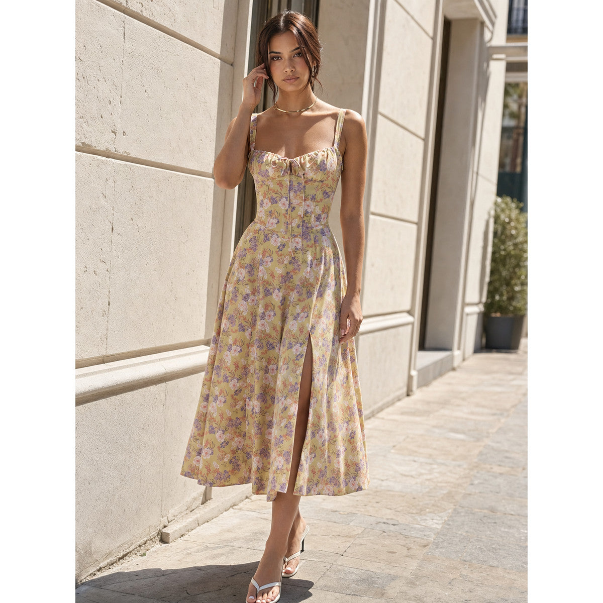 Women's Floral Print Strappy Midi Dress main product view