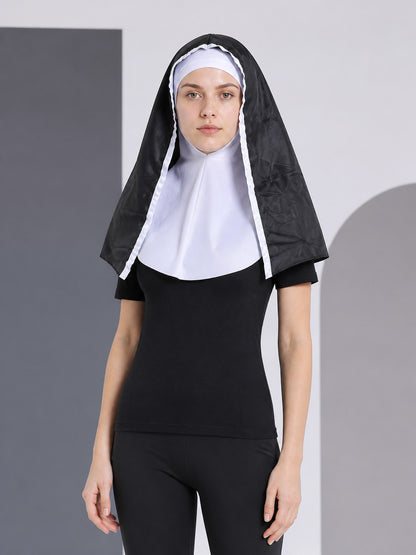 Scary Nun Halloween Mask with Black Head Covering