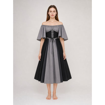 Gothic Dress with Corset, Ruffles, and Lace-Up Detail