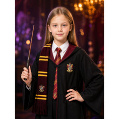 Wizard Robe Costume Set with Shirt, Wand, Tie and Scarf, Black Academy Style