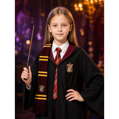 Wizard Robe Costume Set with Shirt, Wand, Tie and Scarf, Black Academy Style on-model view