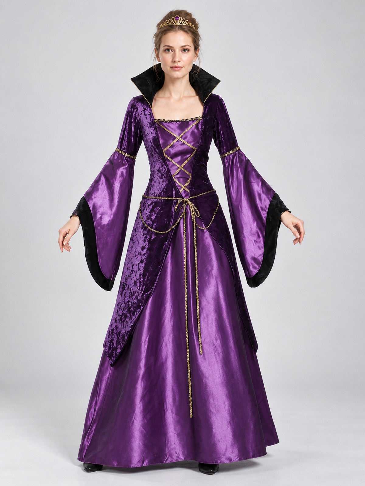 Vampire Costume with Crown and Lace-Up Detail on-model view