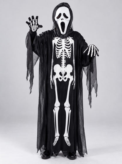 Skeleton Costume with Mask and Hood on-model view