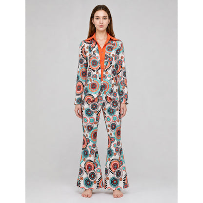 Jumpsuit with Geometric Print, Collar, and Flared Legs on-model view