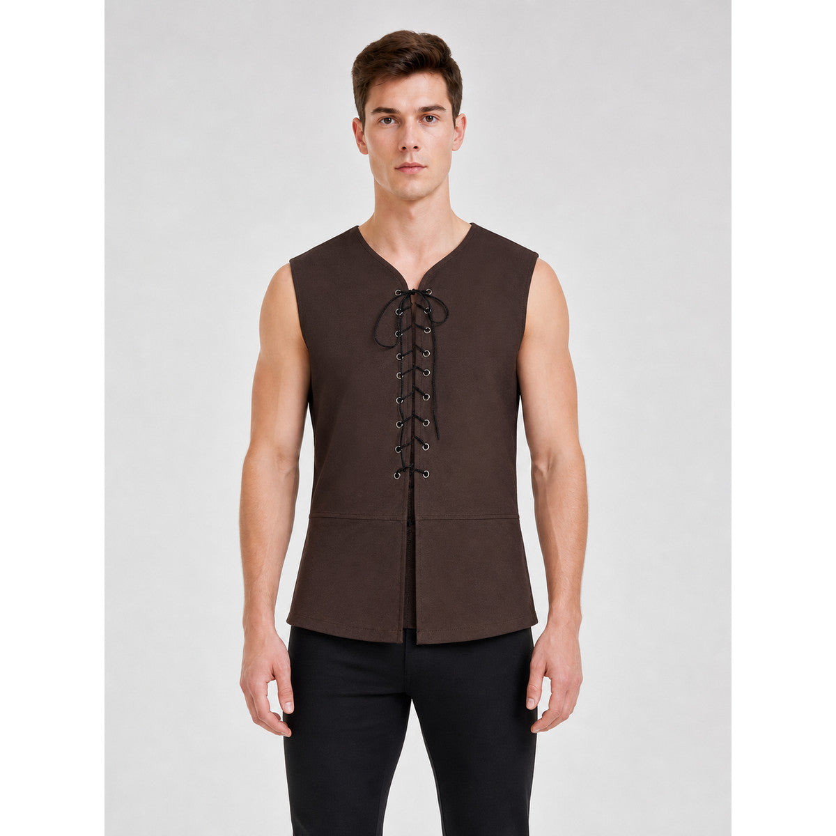 Dark Brown Lace-Up Suit Vest on-model view