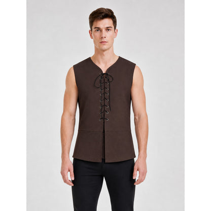 Dark Brown Lace-Up Suit Vest on-model view