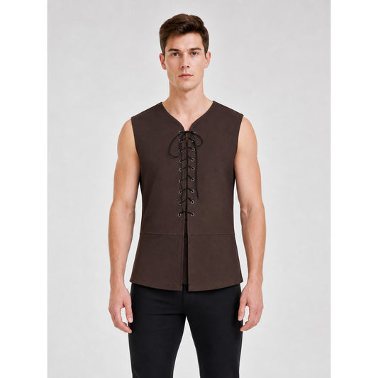 Dark Brown Lace-Up Suit Vest on-model view