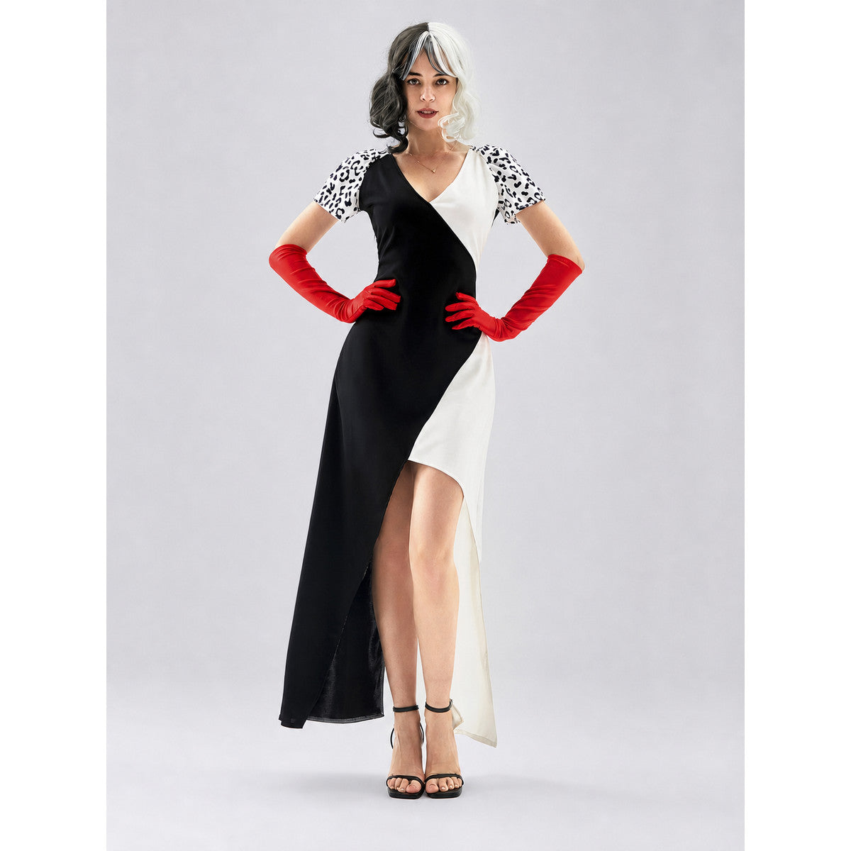 Cruella cosplay dress, black and white, long