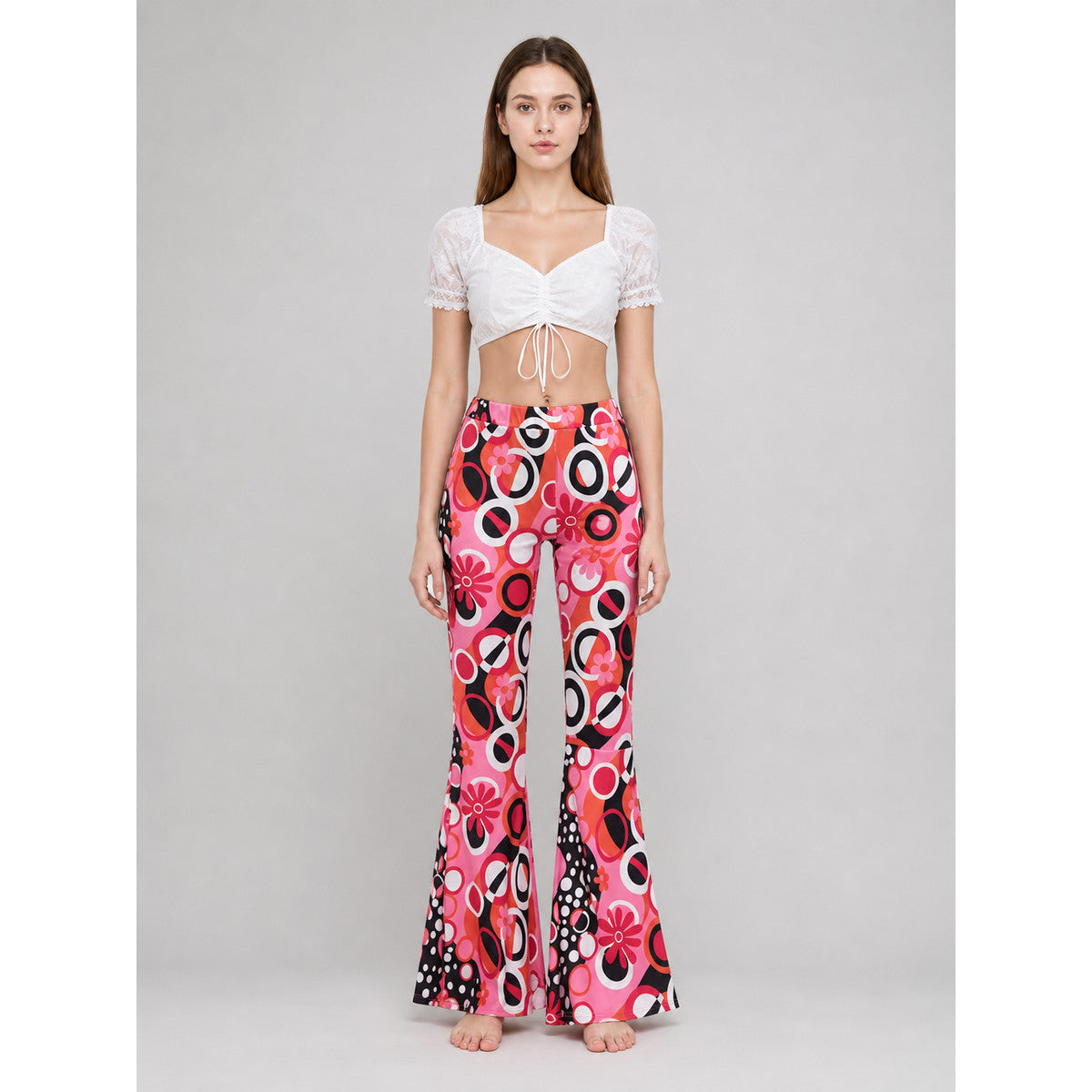 Flared Pants with a Bold Retro-Style Print