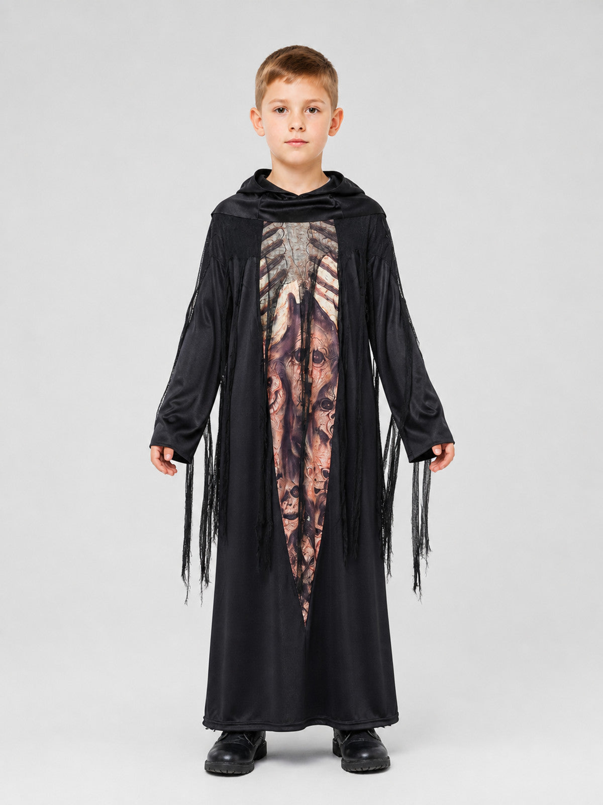 Gothic Hooded Skeleton Costume for Halloween front view