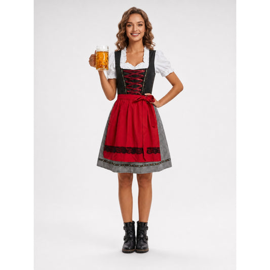 Bavarian Dress with Bodice and Plaid Trim