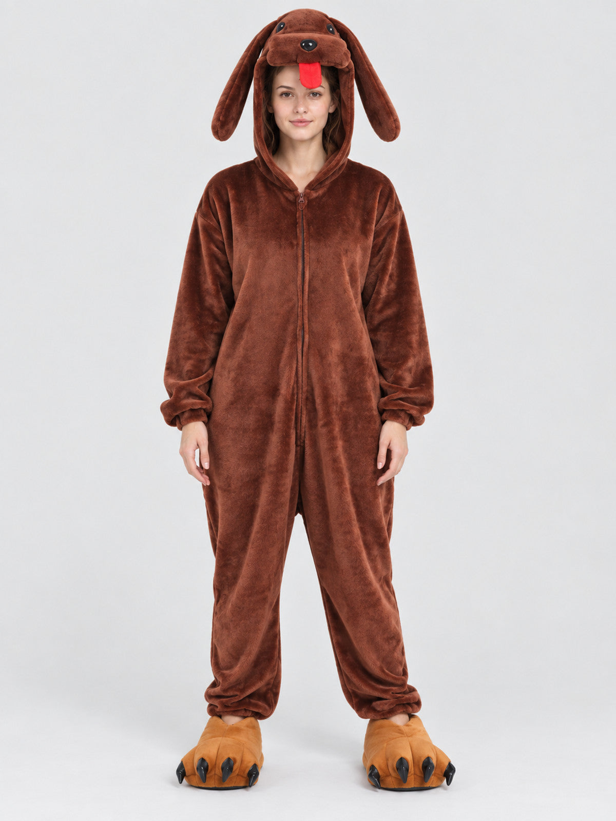Brown Dog Hooded Pajama Jumpsuit