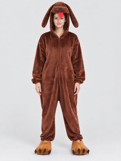 Brown Dog Hooded Pajama Jumpsuit