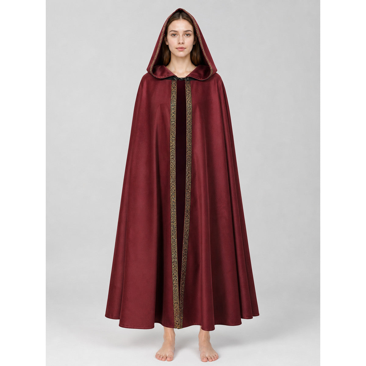 Carnival burgundy hooded cloak with trim