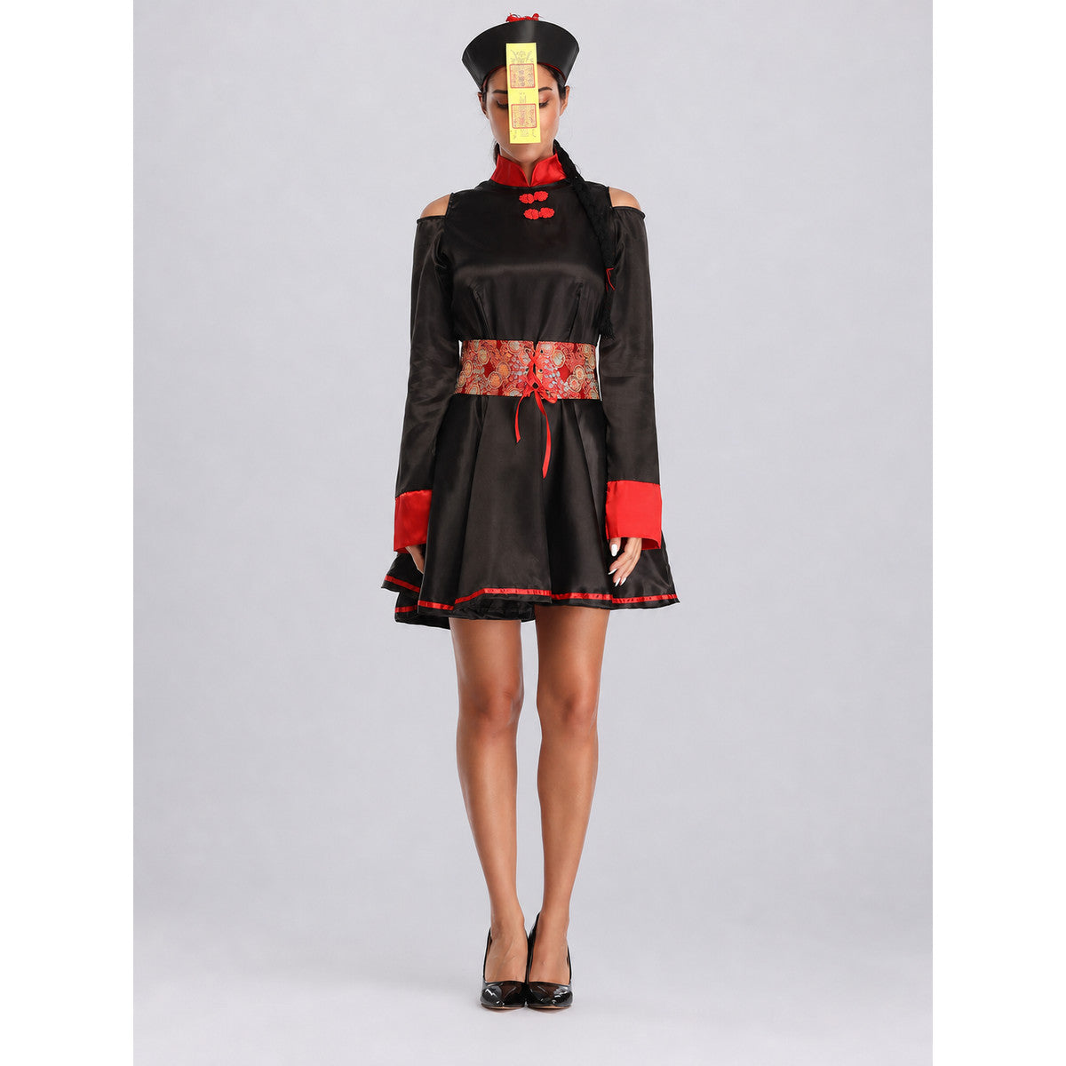 Chinese Stage Costume with Red Belt and Hat