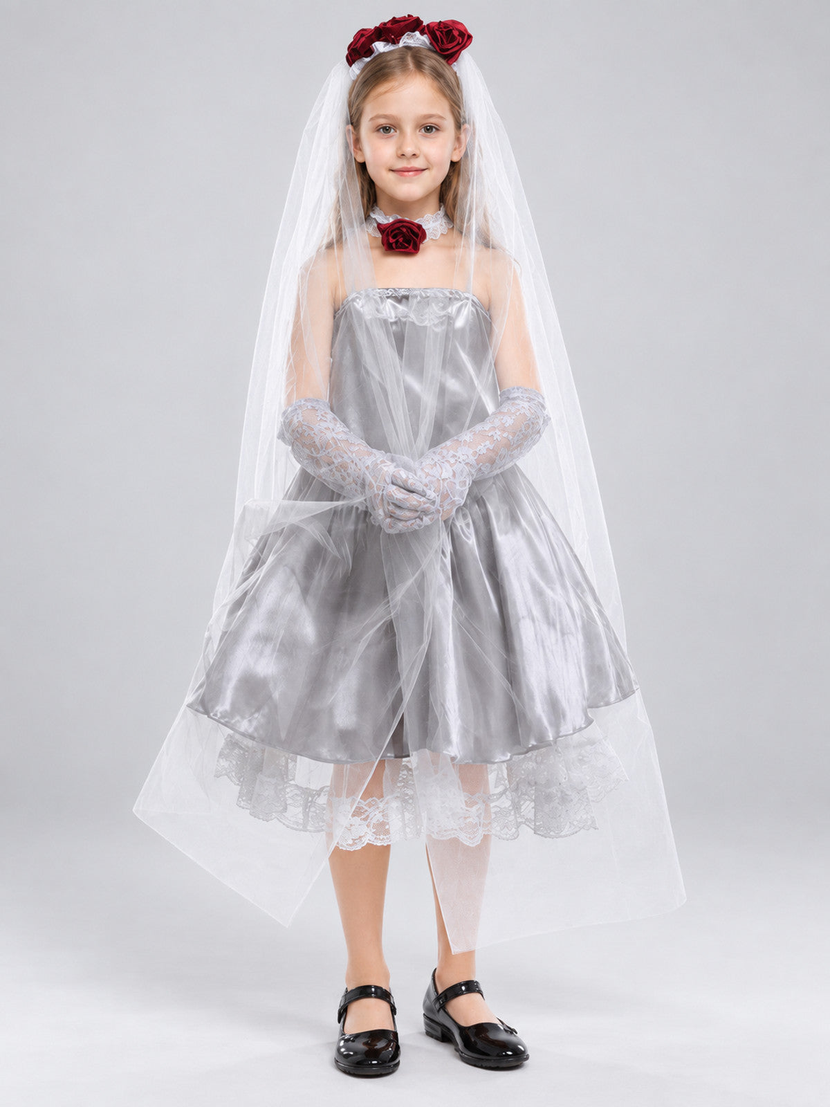 Ghost Bride Costume with Veil and Roses
