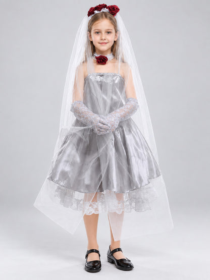 Ghost Bride Costume with Veil and Roses