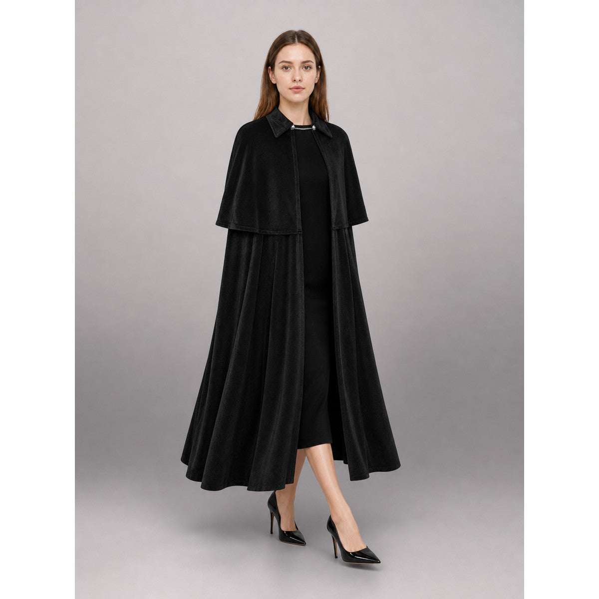 Long Black Carnival Cloak with Collar