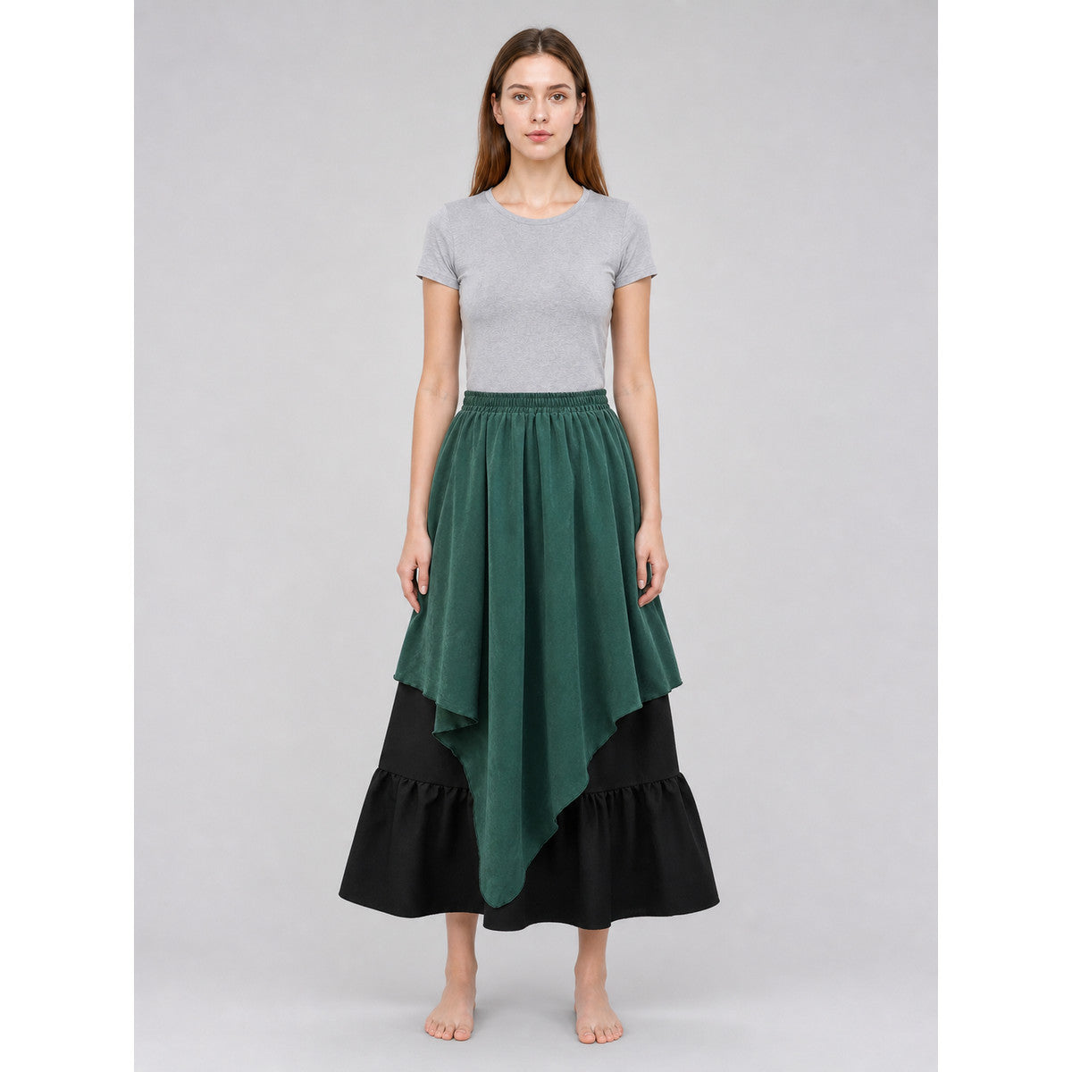 Layered Plaid Skirt with Asymmetrical Draping