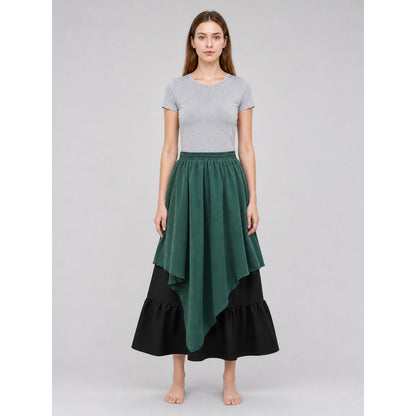 Layered Plaid Skirt with Asymmetrical Draping
