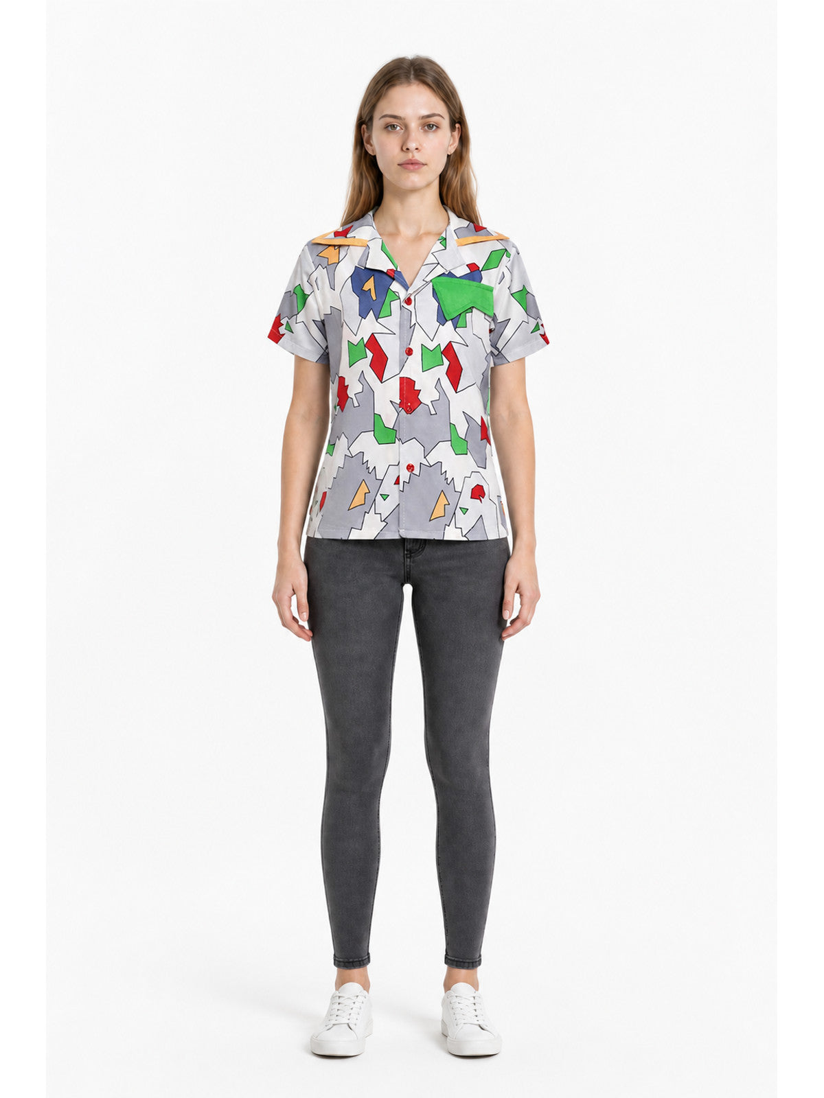 Short-Sleeve Shirt with Geometric Print main product view