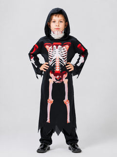 Children’s Grim Reaper Costume with Hood and Skeleton Print