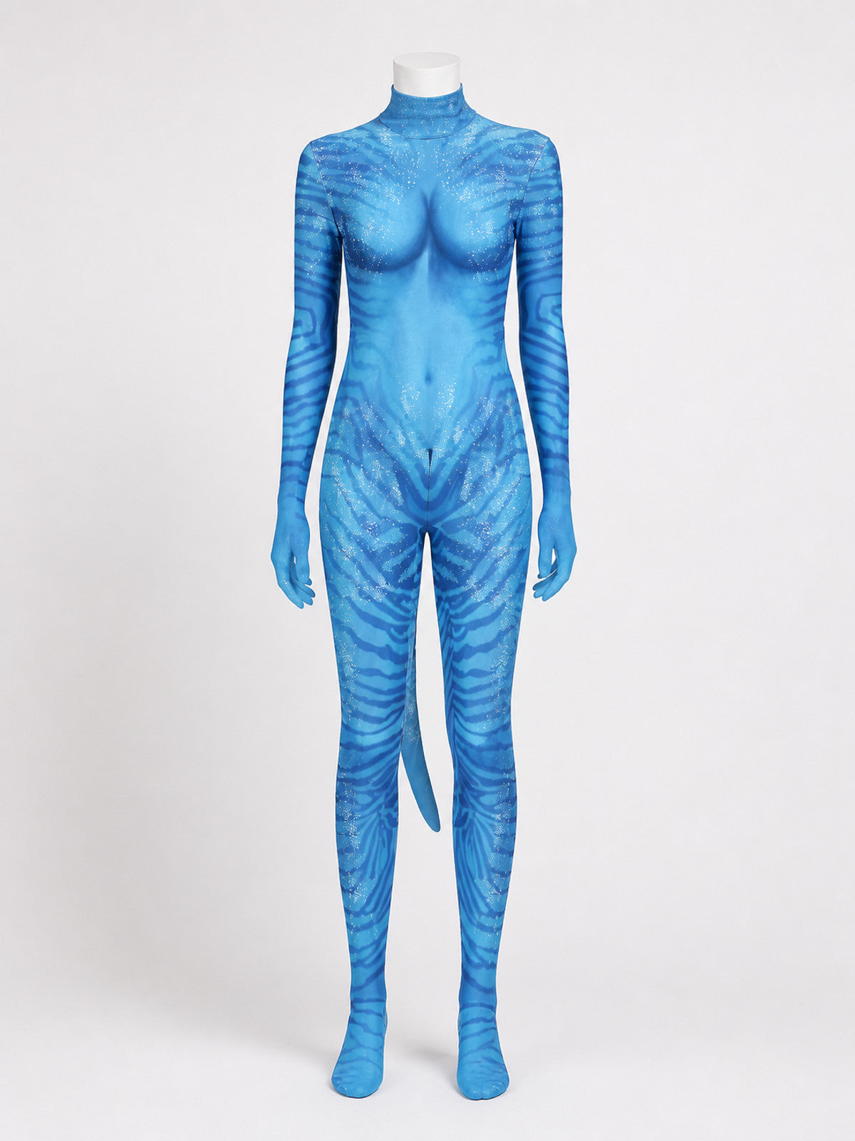 Avatar Blue Alien Bodysuit Costume for Halloween, Full Body Jumpsuit with Tail on-model view
