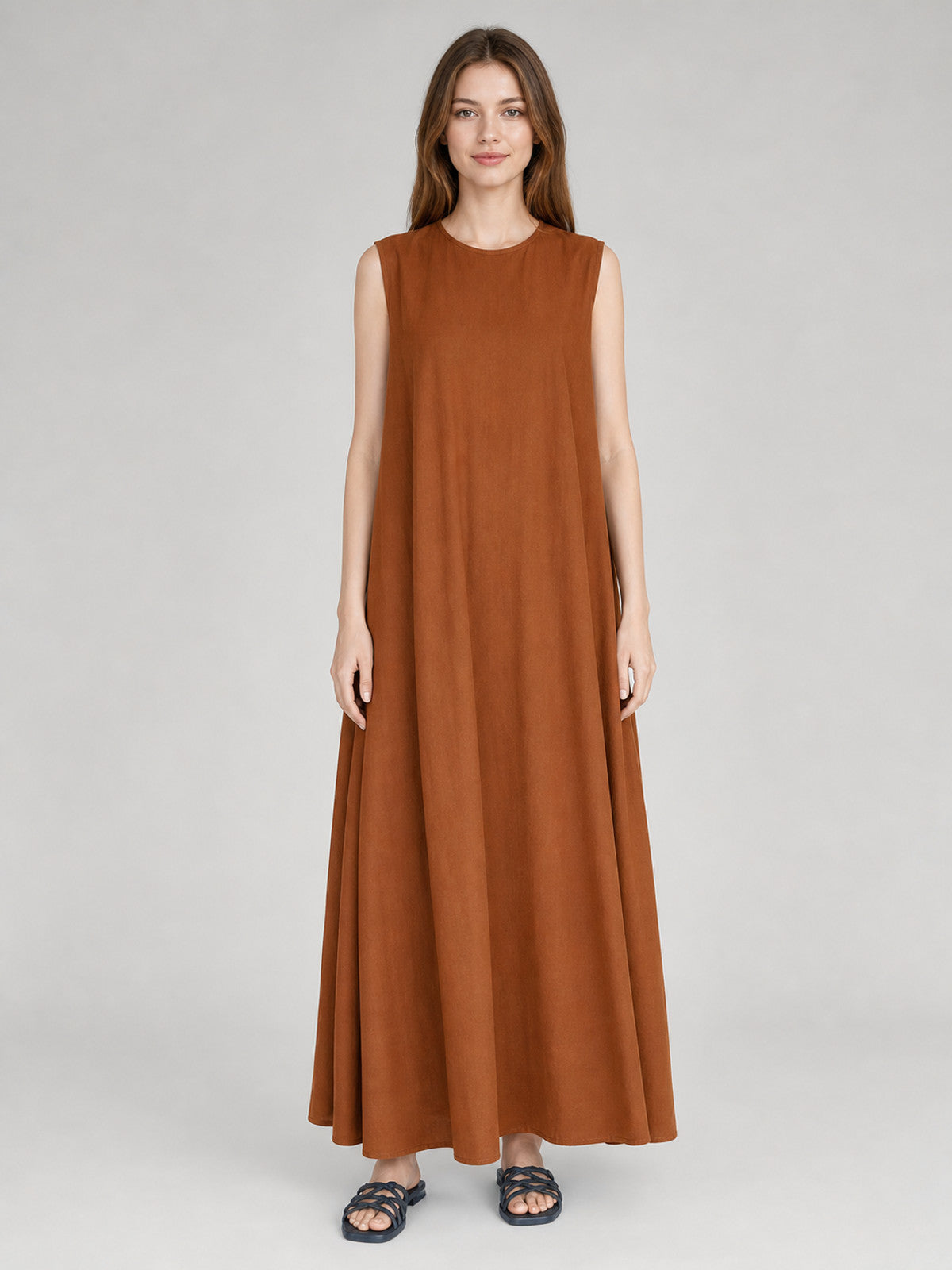 Long, Loose-Fitting Korean Chic Sundress on-model view