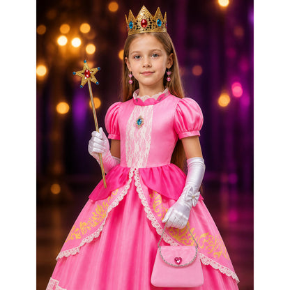 Girls' Princess Halloween Costume Dress Set with Crown, Wand and Handbag