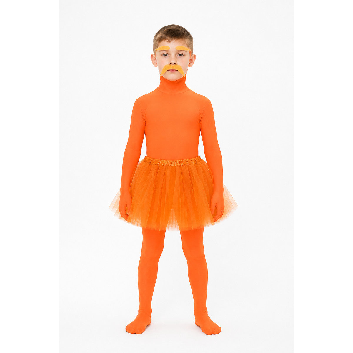 Orange Jumpsuit Costume with Skirt and Mustache for Halloween main product view