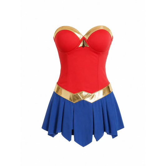 Comic-style cosplay costume with skirt and accessories