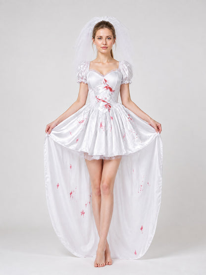 Vampire Bride Costume Dress with Veil